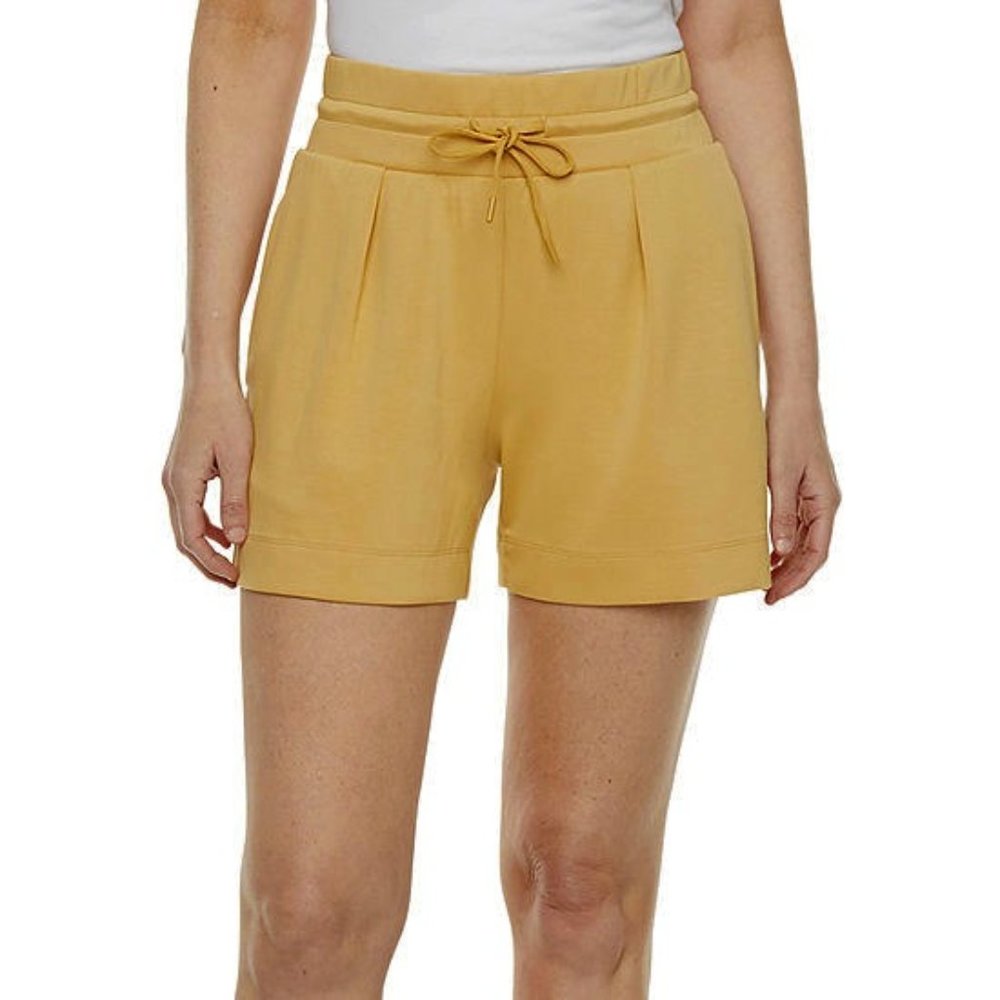 NEW Stylus S Yellow Gold Pull On Knit Shorts Pockets Casual Athleisure Comfy